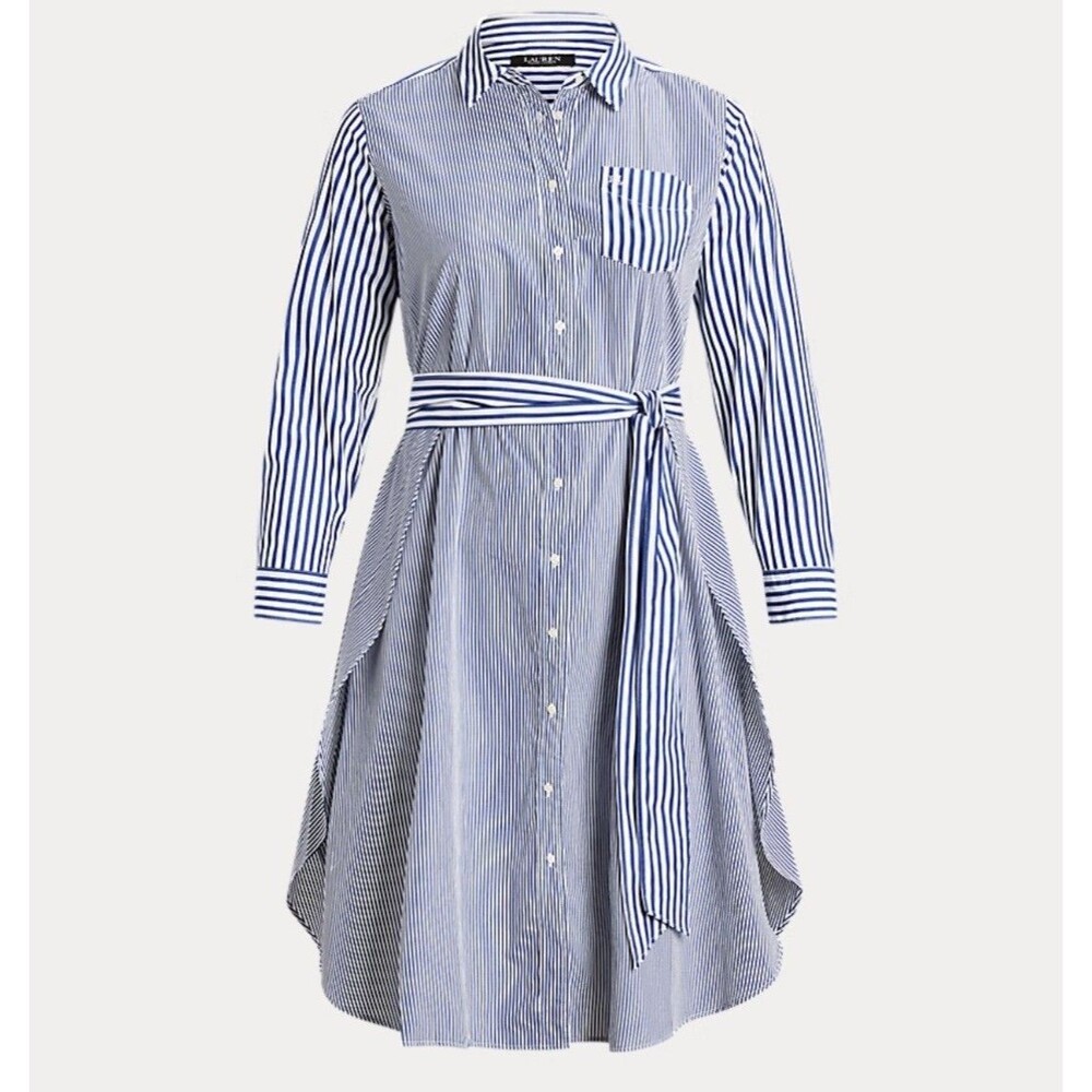 Lauren Ralph Lauren Shirtdress Striped Blue White 4 Preppy Nautical Cotton Money